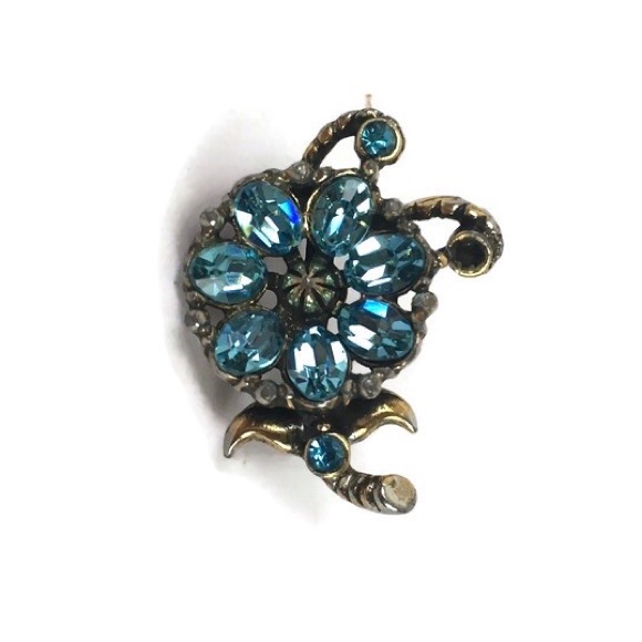 Vintage Hollycraft 1952 Floral Gemstone Pin Brooch In BlueGold 30$